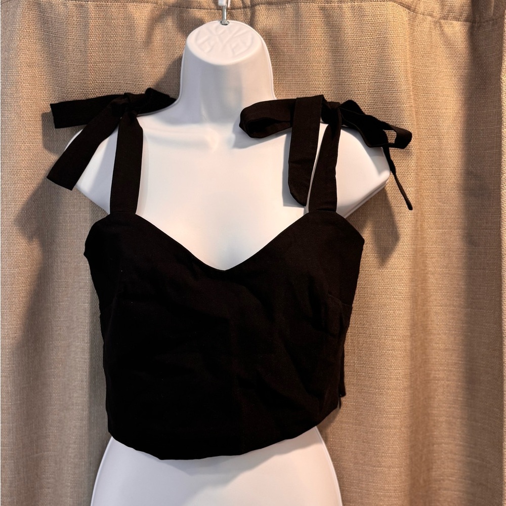 Elegant Black Tie-Shoulder Top